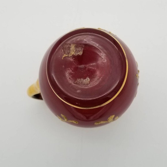 Ruby Red Glass Handpainted Miniature Vase Pitcher Gold Floral Italian Vintage - Picture 7 of 8